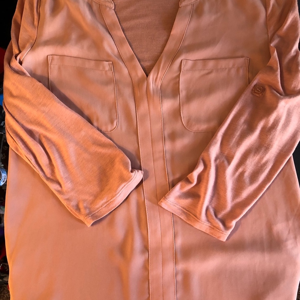 NY & COMPANY-Soho Jeans Top-Dusty Rose V-Neck Blouse